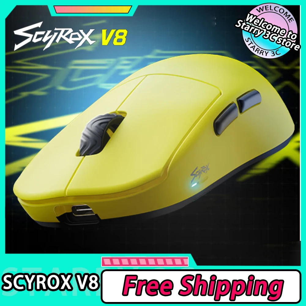 

Мышь Scyrox V8, беспроводная мышь, 8K, двойной режим, сверхлегкая, 36 г, игровая мышь с низкой задержкой, Pixart3950 Nordic 52840, аксессуары для ПК