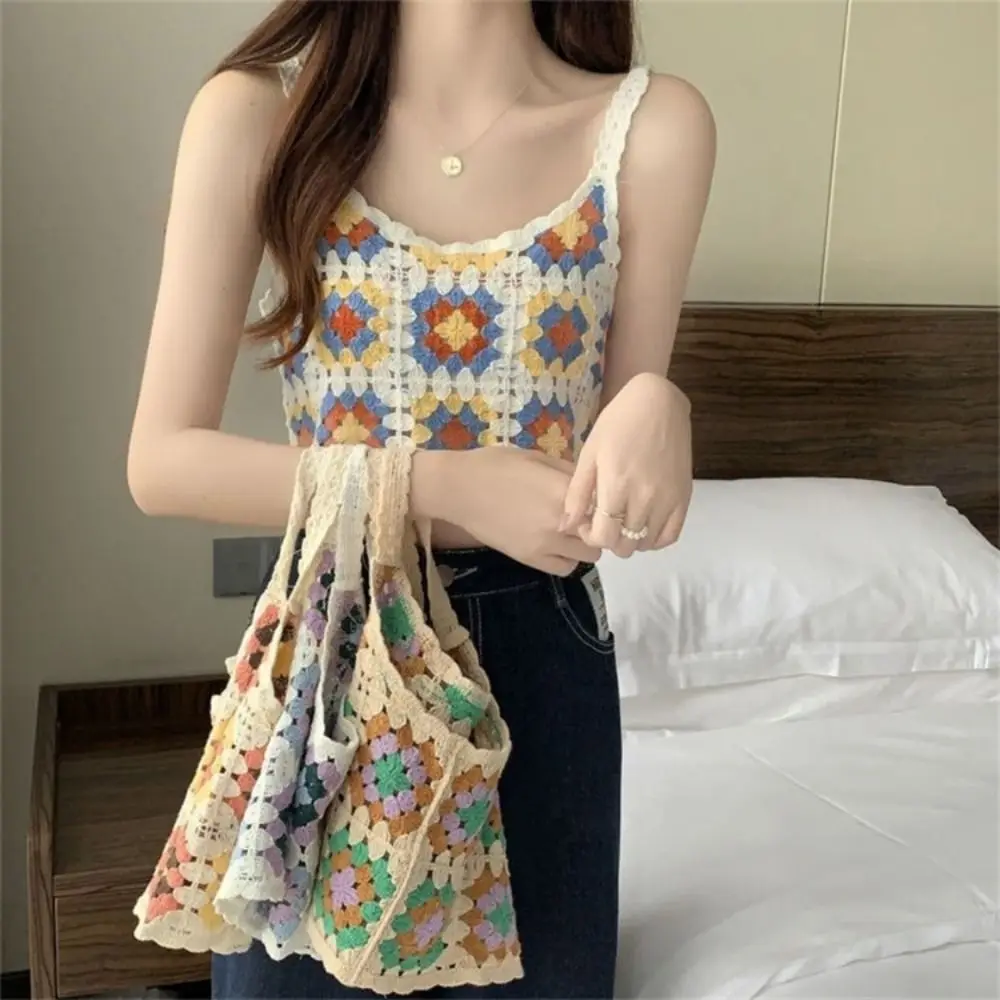 Summer Beach Sweet Short Hot Tops Floral Print Slim Cotton Cardigan Crochet Crop Tops Embroidery Vest Female Camisole