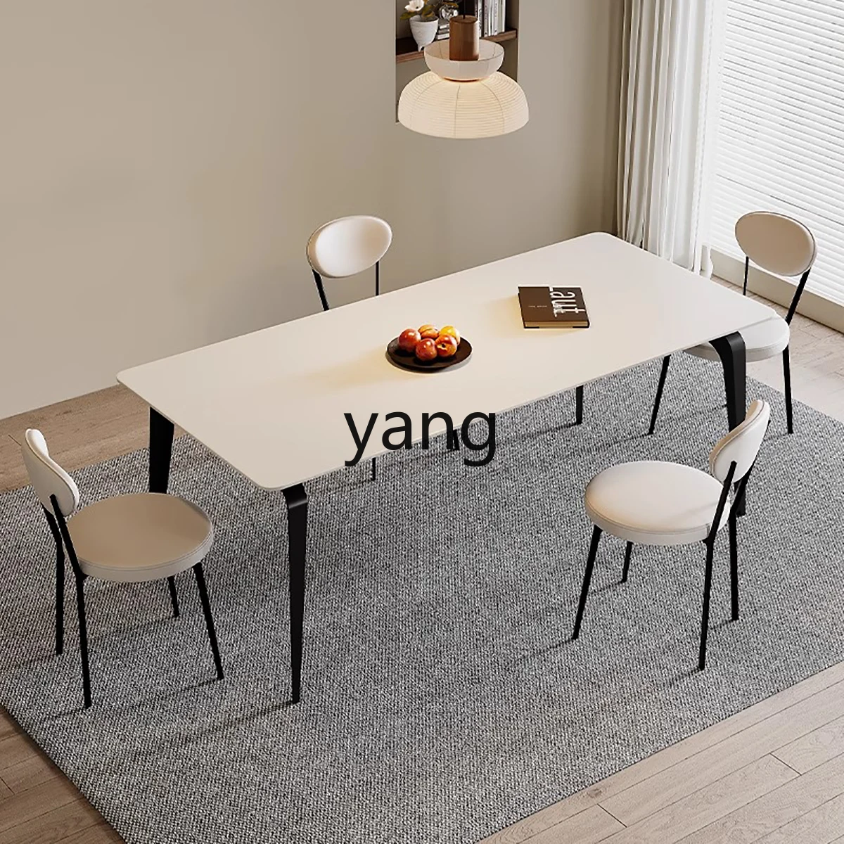LMM light luxury rock slab dining table and chairs household small apartment modern simple rectangular rock slab dining table