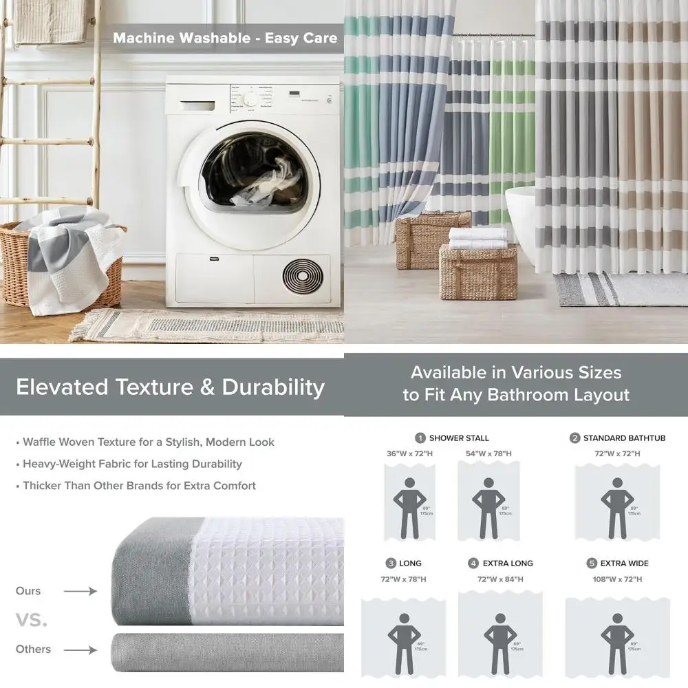 

Modern Grey Spa Waffle Shower Curtain, 108x72 with 3M Scotchgard, Moisture-Resistant for Stylish Home Bathroom Decor