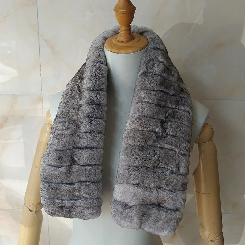 Women Winter Fluffy Double-Sided Thickened Real Rex Rabbit Fur Scarf Luxury High Quality Genuine Warm Fur Scarves