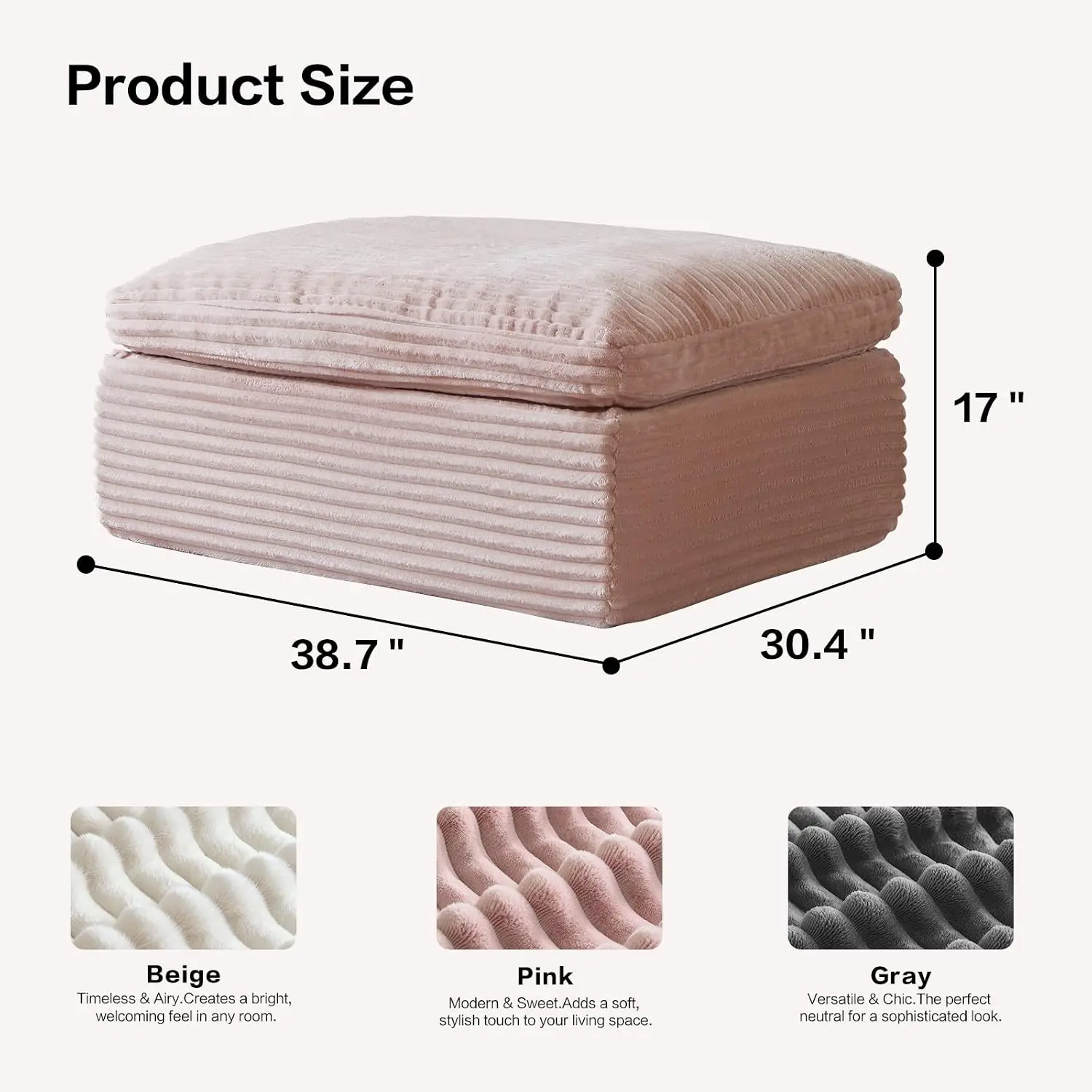 Large Square Ottoman Pouf Corduroy Dense Foam Boneless Seating 38.7