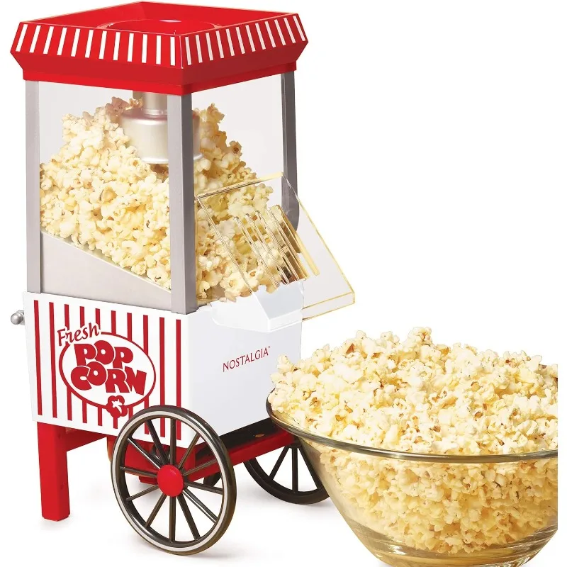 Nostalgia Table-Top Hot Air Popcorn Machine with Measuring Cap, 12 Cup, White/Red