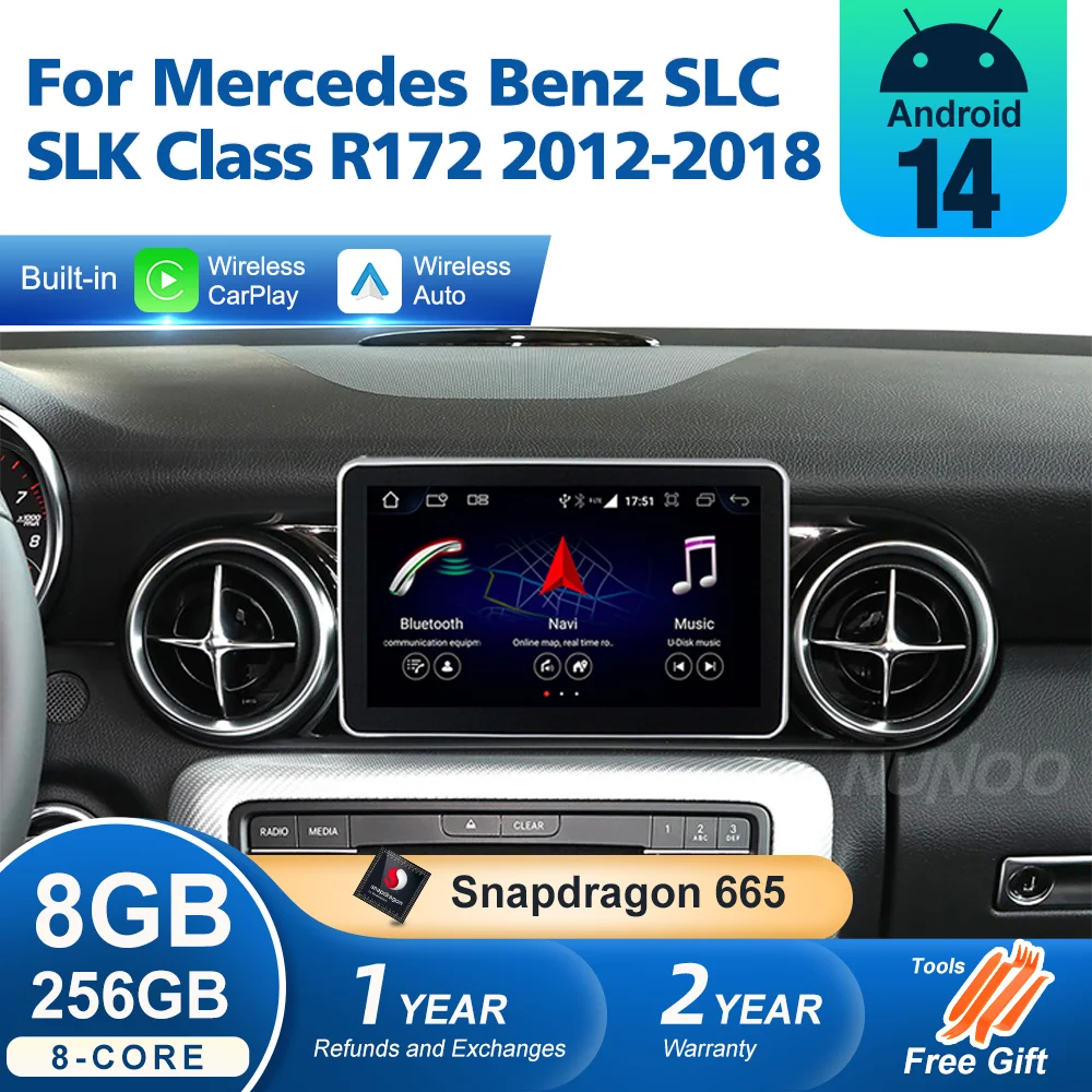 256GB Für Mercedes Benz SLK SLC Klasse 2012-2018 Kabelloses CarPlay Android Auto Autoradio Multimedia-Player GPS-Navigation Bildschirm
