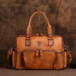 Bolsa de couro genuíno de grande capacidade para homens, bolsa de viagem multifuncional vintage, bolsa de bagagem Weekend Duffle Bags de couro verdadeiro 100% genuíno