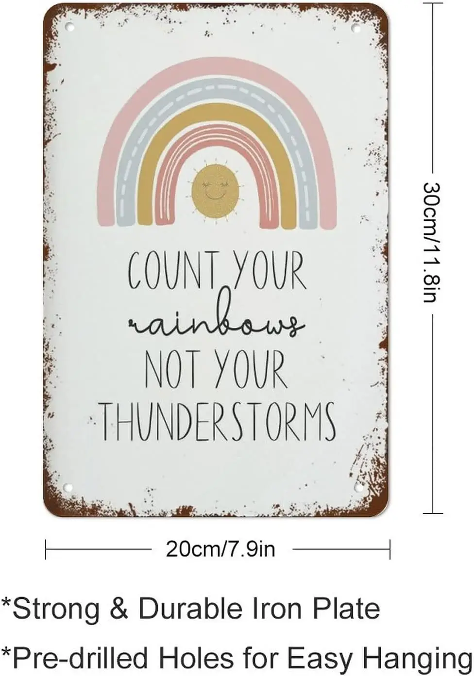 Rainbow Print Wall Art,Count Your Rainbows Not Your Thunderstorms Funny Vintage Metal Tin Sign for Bedroom Living Room