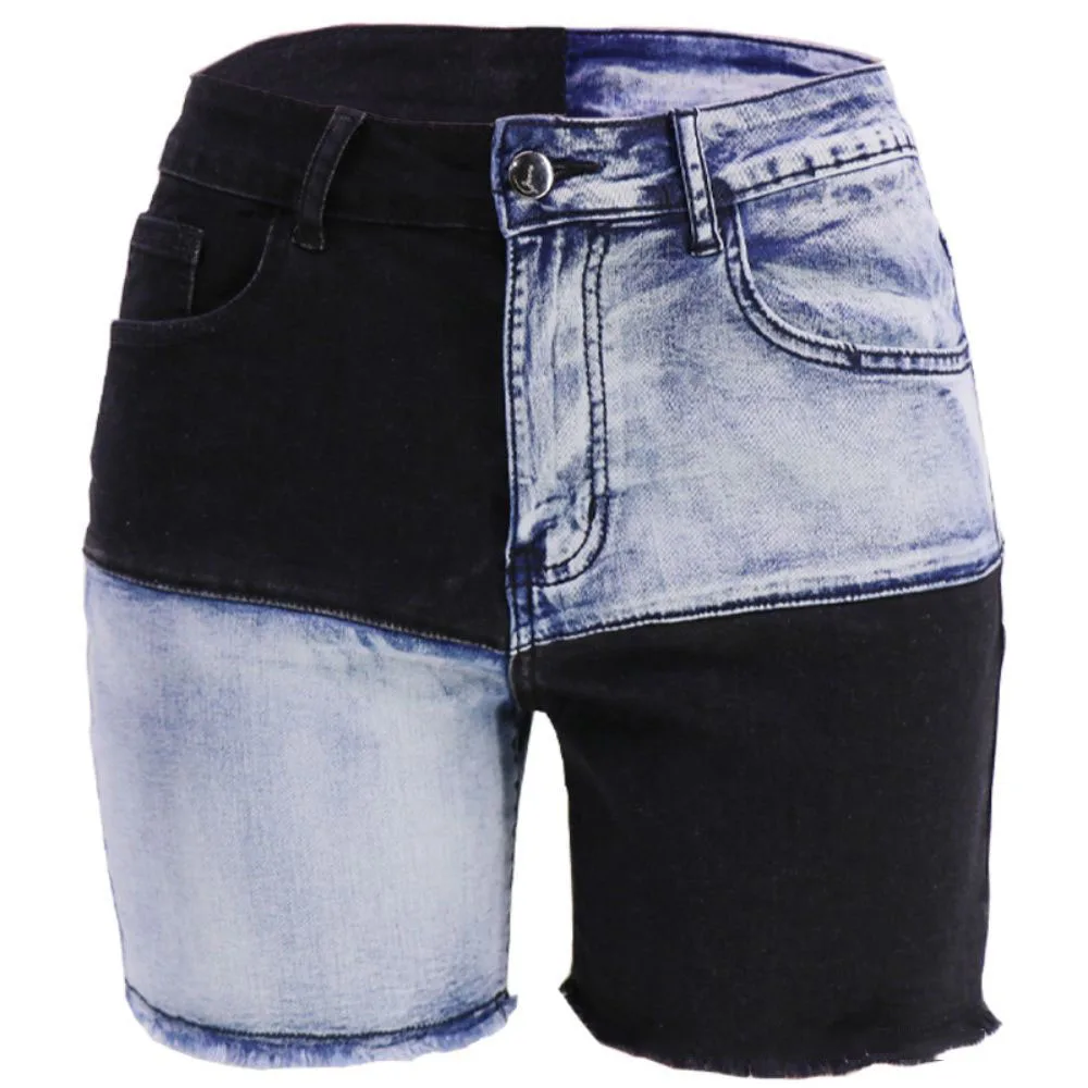 2023 Summer Fashion New Casual Color Collision High Waist Retro Pocket Denim Shorts for Women