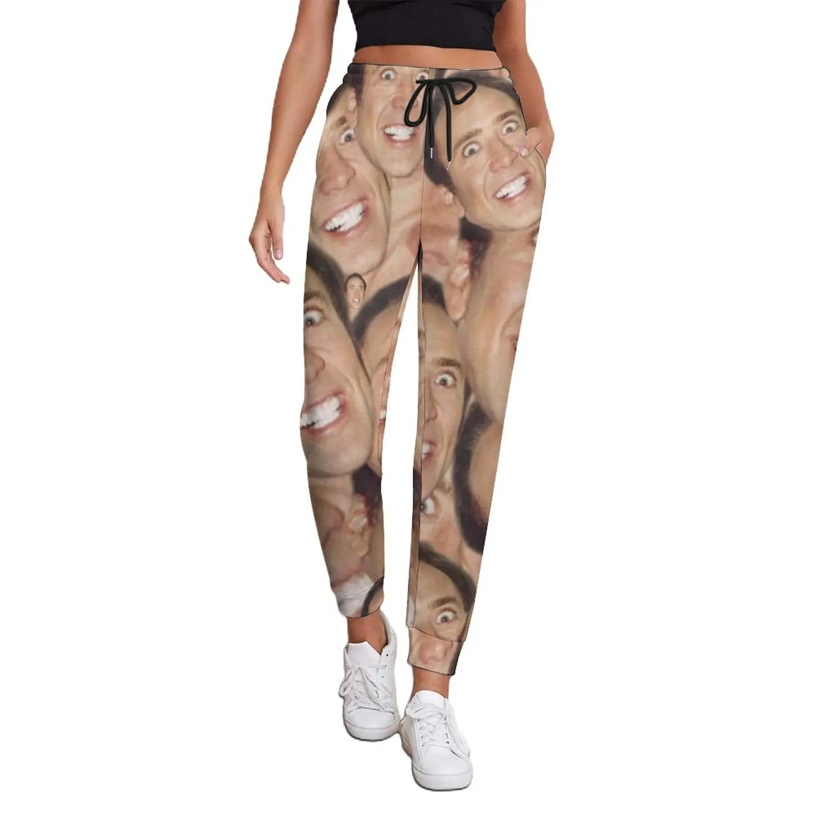 Nicolas Cage Meme Baggy Pants Funny Face Collage Kawaii Oversize Sweatpants Autumn Female Graphic Streetwear Trousers