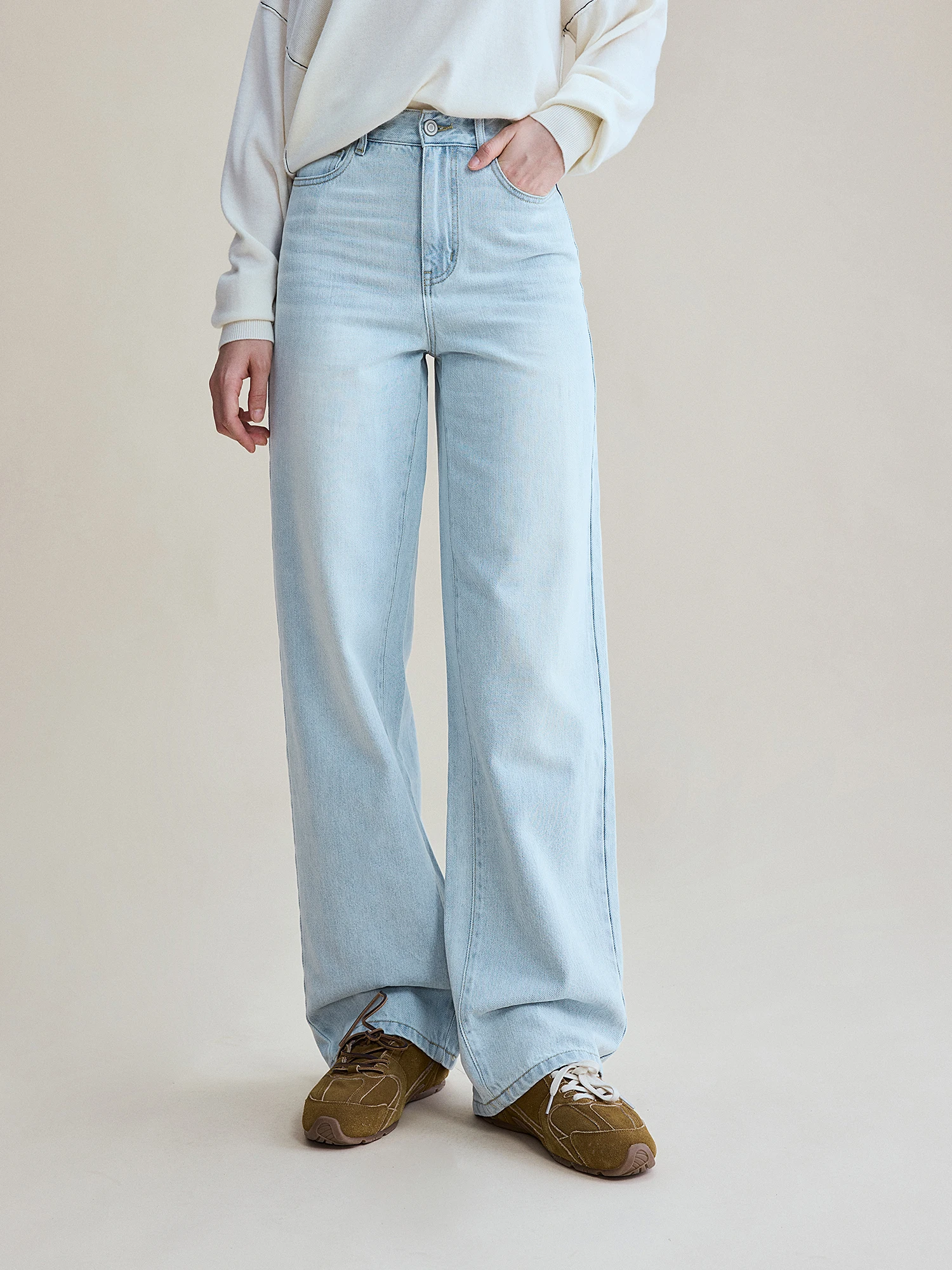 

Women's 00% Cotton Slub Denim Jeans Loose Straight Leg Slimming Long Comfortable Soft Spring New Sle Fading Effect