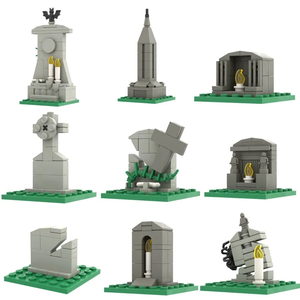 MOC Halloween Hell Cemetery Model Building Blocks DIY Bricks Horror Graveyard Various Tombstone Prop Toys for Children,Kids