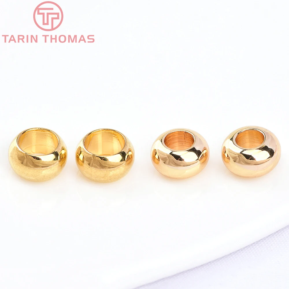 (2914) 20PCS 6x3MM 6x3.5MM 24K Gold Color Brass Round Large Hole Beads Bracelet Beads High Quality Diy Jewelry Accessories