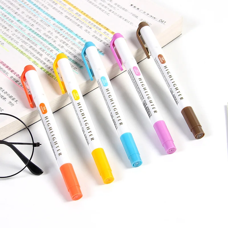 10pcs Pale Colors Dual-Tip Highlighters,Fluorescence Marking Pen for Emphasizing Key Points Double Point Makers Pen