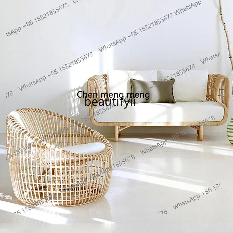E153 Outdoor Chair Garden Art Rattan Sofa Balcony Small Coffee Table Homestay Courtyard Rattan Table and Chairs
