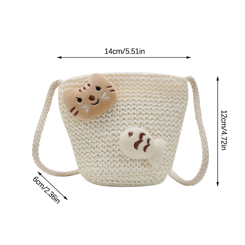 Children‘s Cute Cartoon Crossbody Bag Rattan Straw Shoulder Bag Boho Beach Woven Handbag Purse Leather Messenger Bag