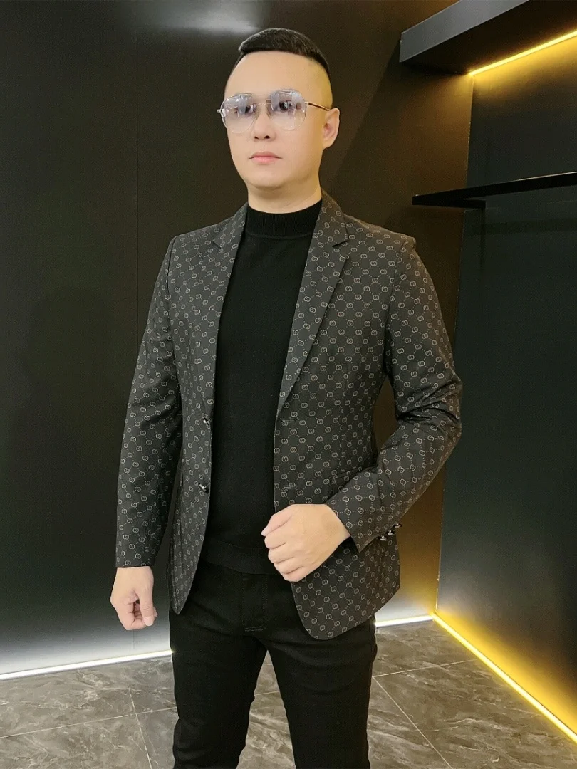 

Casual Sli Men's Single-Breasted Suit Jaet Spring Autumn New Arrival Faionable Korean Version Stand Fit Long Sve