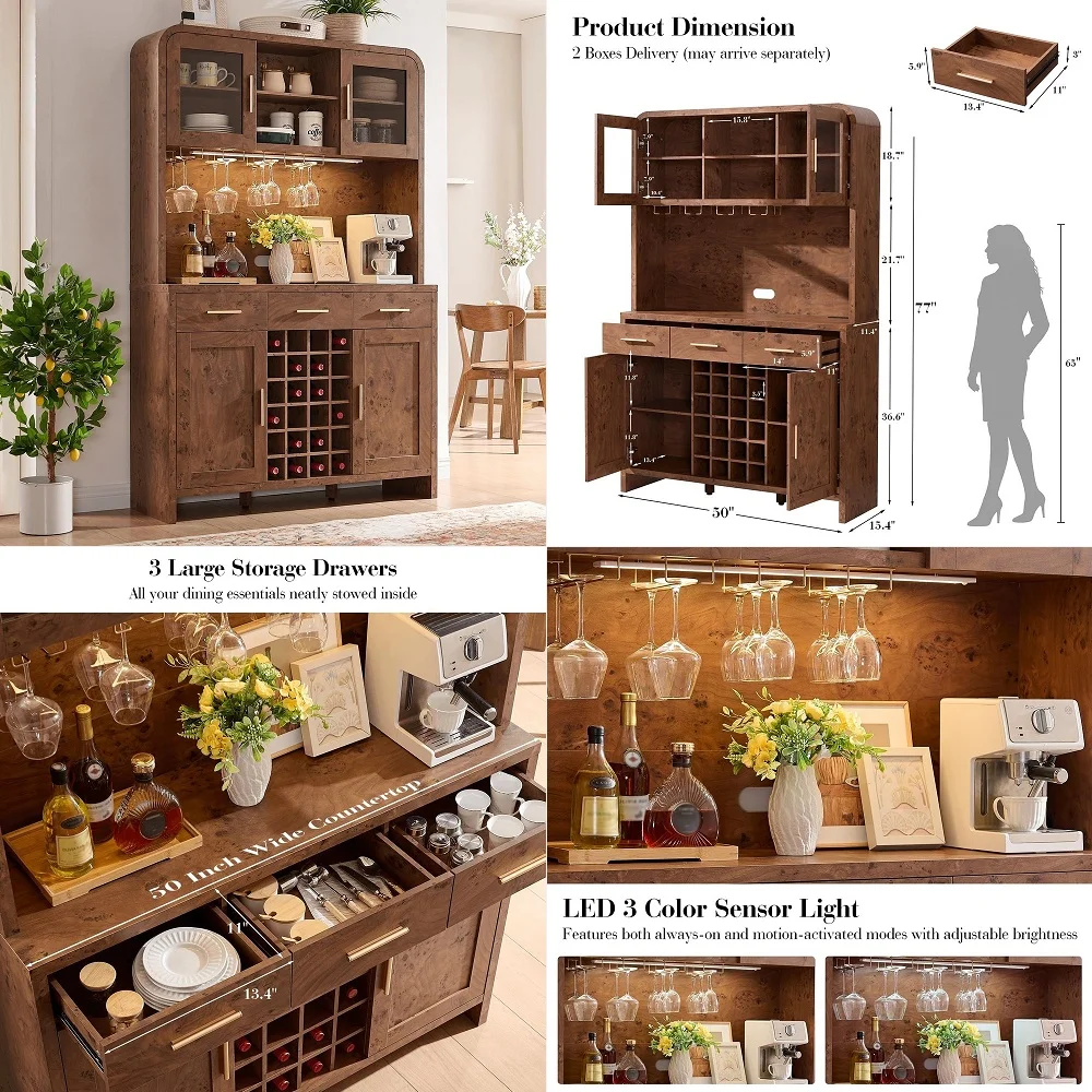 

Bar Cabinet with Mini Fridge Space, Black Coffee Bar Cabinet and Liquor Cabinet with Storage Rack, Sideboard Buffet Table for H