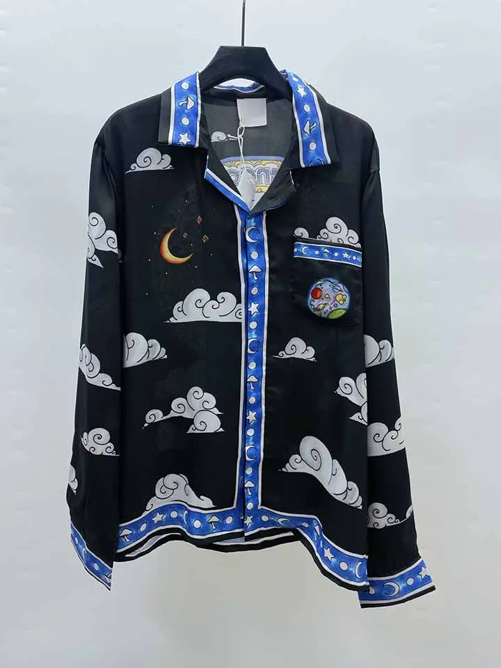 

2025 Casinoblank Moon Cloud Printed Women Men Long Sleeve Shirts Loose Fit Oversized Men Casual Silk Shirts