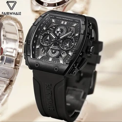 2024 Hot Sports Watch For Mens Brand Mark Fairwhale Multifunctional Tonneau Clock Fashion Cool Black Quartz Wristwatch Boy Reloj