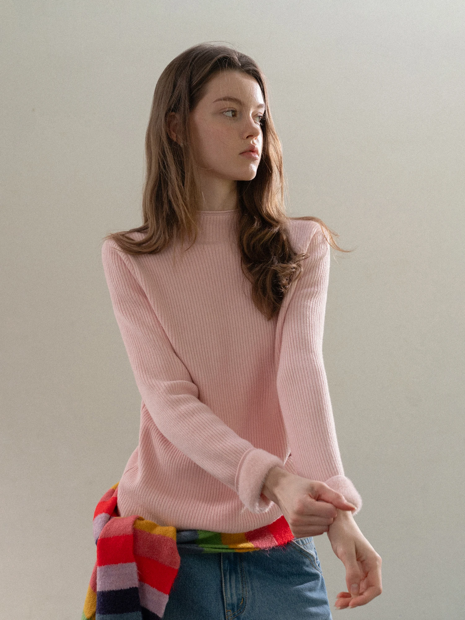 

EGGKA Knitted One-Piece Fleece Long Sleeve Stand Collar Roll Base Shirt Simple Style Autumn Winter Inner Wear Slim Fit Top