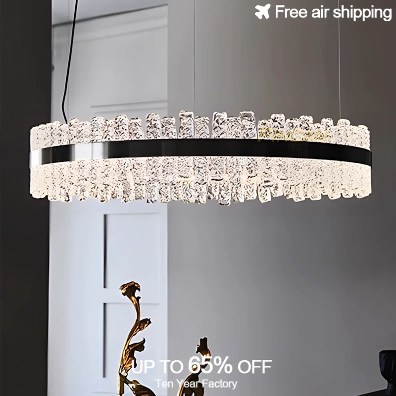 ثريا حديثة فاخرة من الفولاذ المقاوم للصدأ من الزجاج البلوري الشفاف مع إضاءة LED معلقة لتركيبات غرفة الطعام