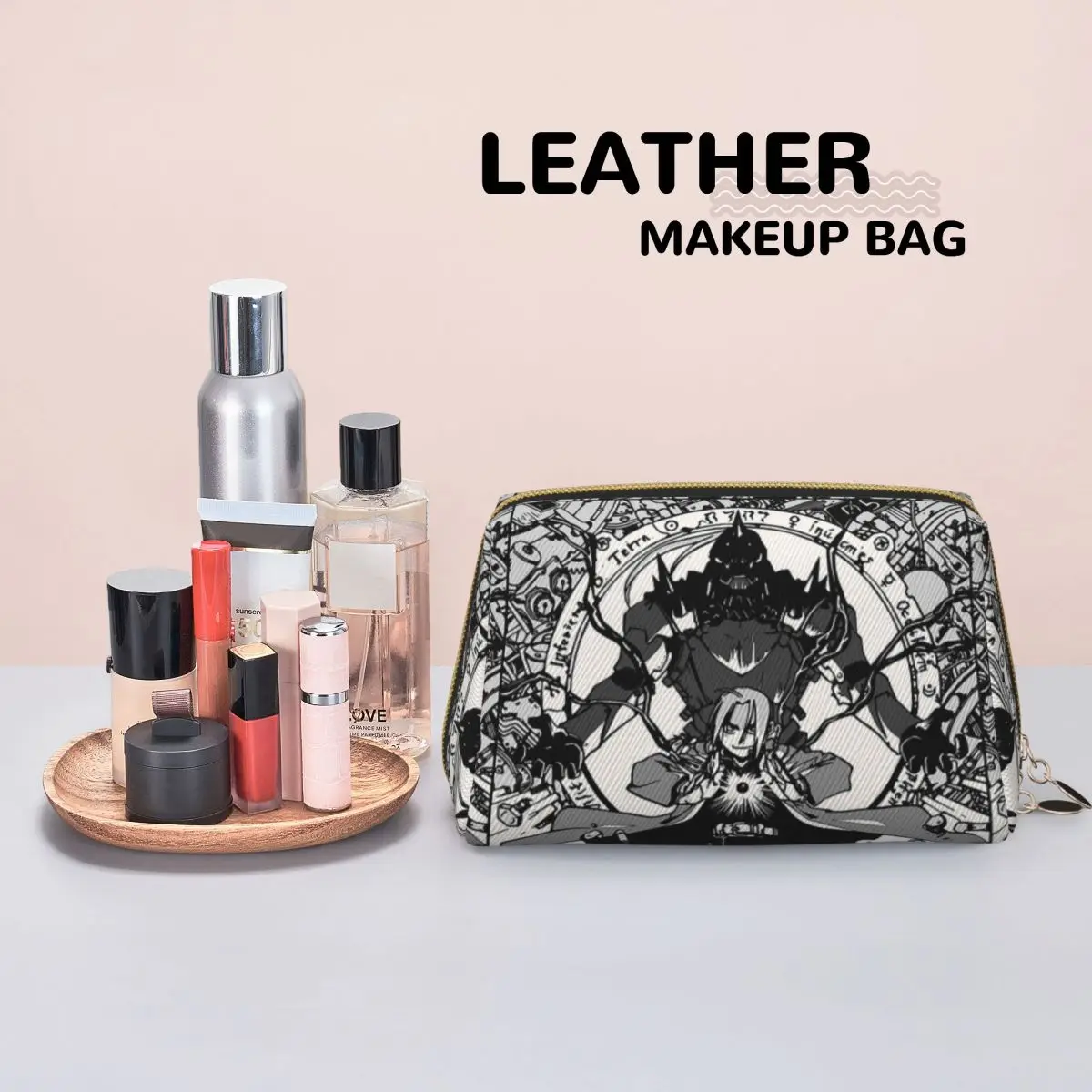 Fullmetal Alchemist Anime Manga 4 Women Cosmetic Bags Travel Makeup Organizer Pouch Toiletry Storage Dopp Kit Box
