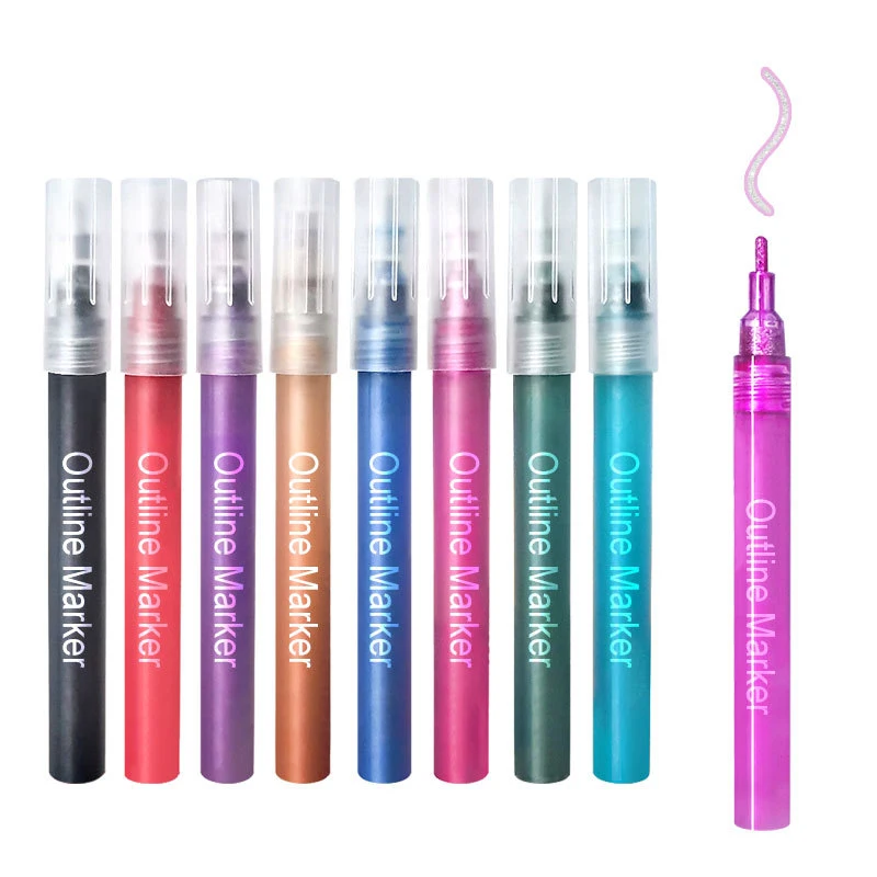 8 Colors Double Lines Paint Markers Art Markers Out Line Pen Stationery Art Drawing Pens for Calligraphy Lettering Color Journal