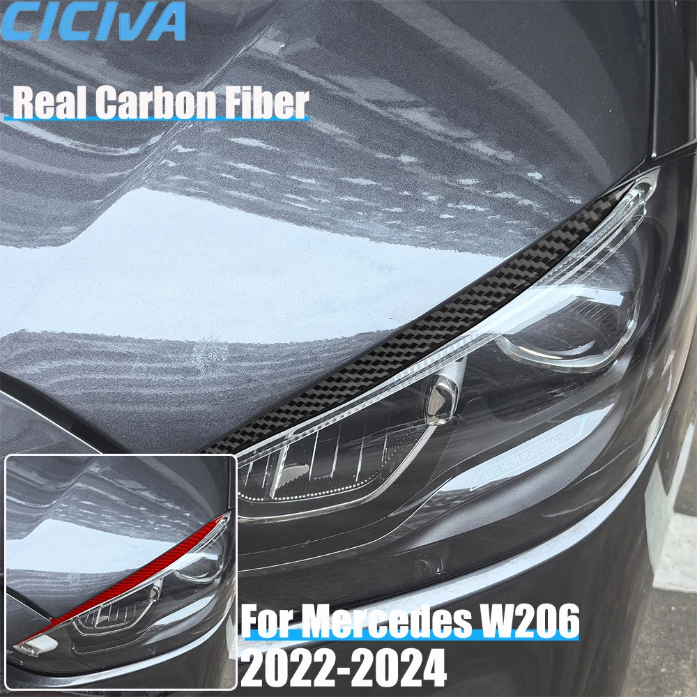 

Real Carbon Fiber Car Accessories Headlight eyebrow Trim Cover Soft Sticker For Mercedes Benz C-class W206 2022 2023 2024