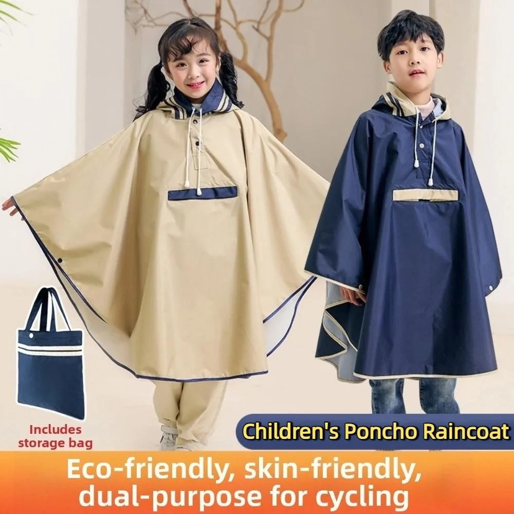 Breathable Children's Poncho Raincoat Comfortable with Hat Students Rain Jacket Waterproof Windproof Rain Cape Primary School