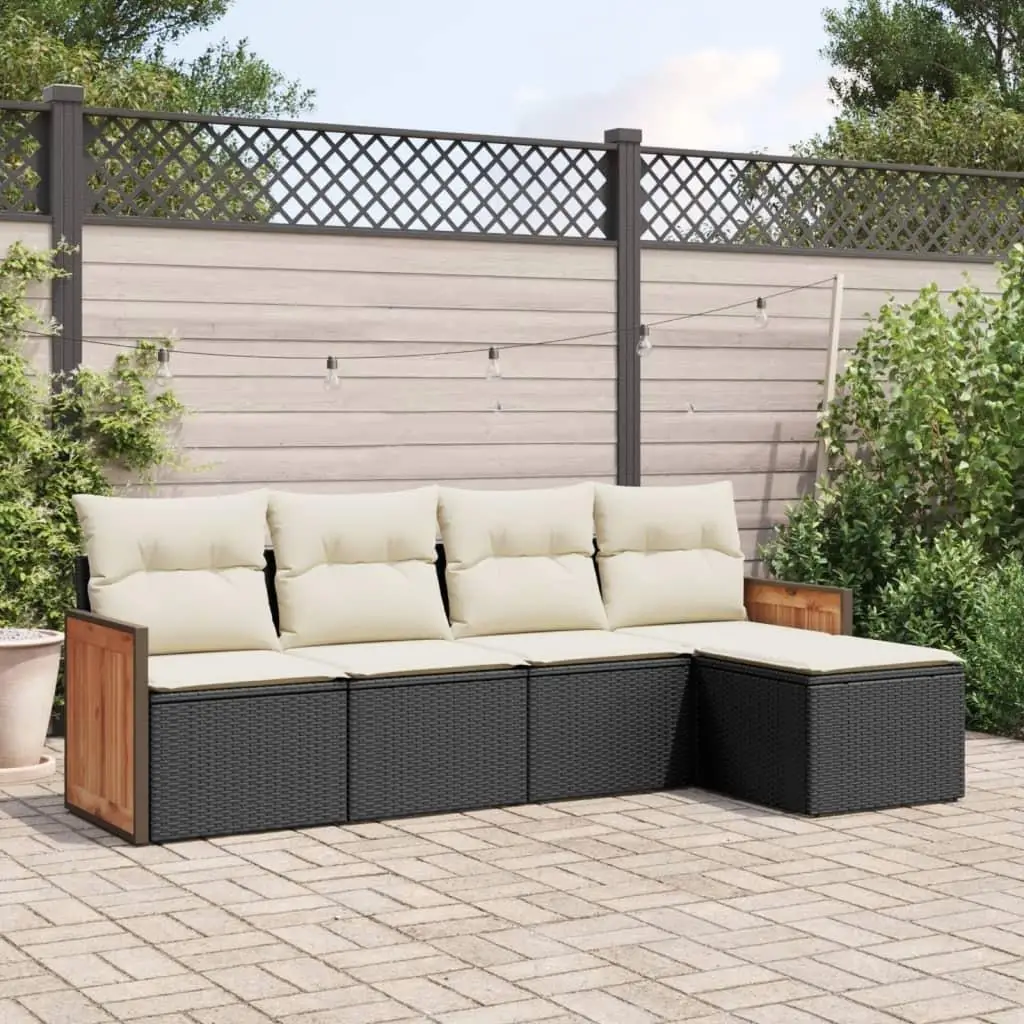 

Garden Sofa Set Black PE Rattan Powder Coated Steel Polyester Outdoor Furniture Comfortable Seating