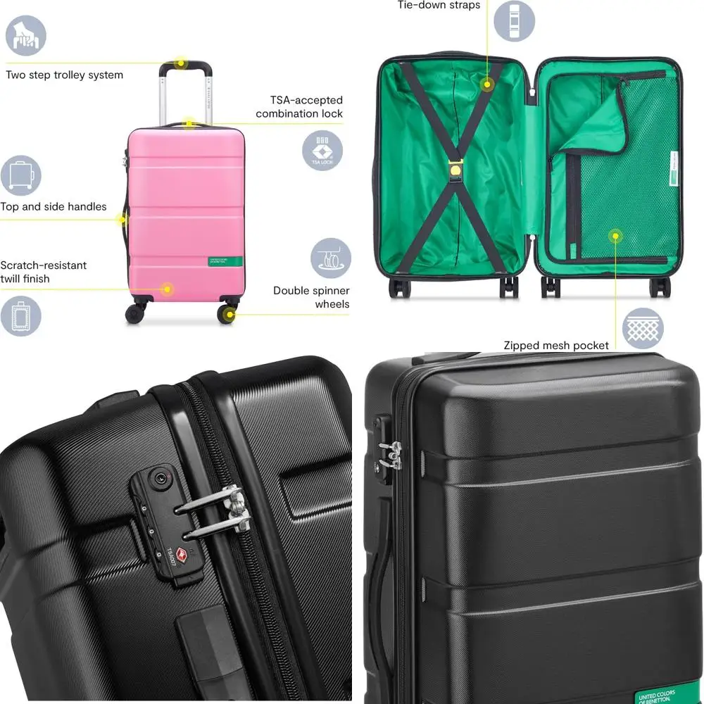 

Benetton United Colors 19 Hardshell Spinner Carry-On Luggage, Black