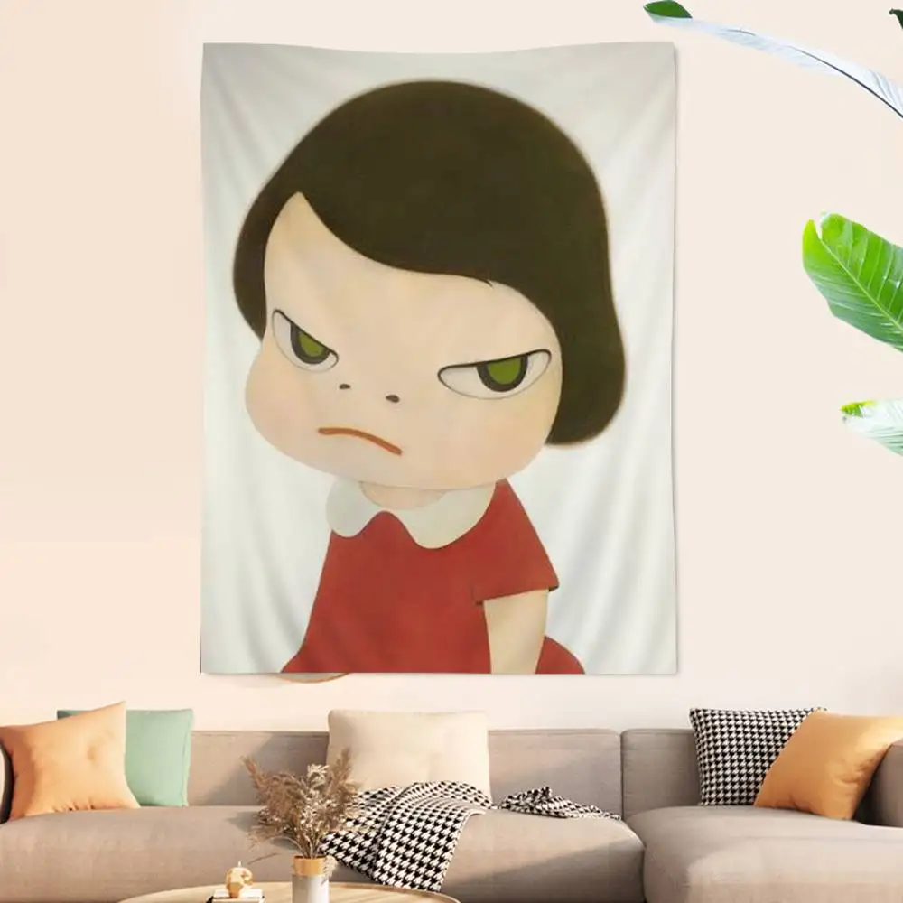 Y-Yoshitomo Nara Art Lovely melancholy Chart Tapestry for Living Room Home Dorm Decor Art Home Decor