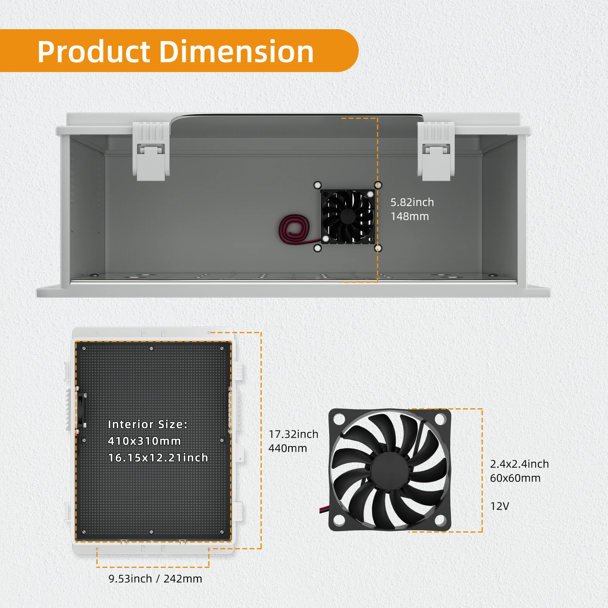 DaierTek Vented Outdoor Enclosure Box 18.1x12.6x6.4 Outdoor Wifi Enclosure Waterproof White Nema Electrical Box with Cooling Fan