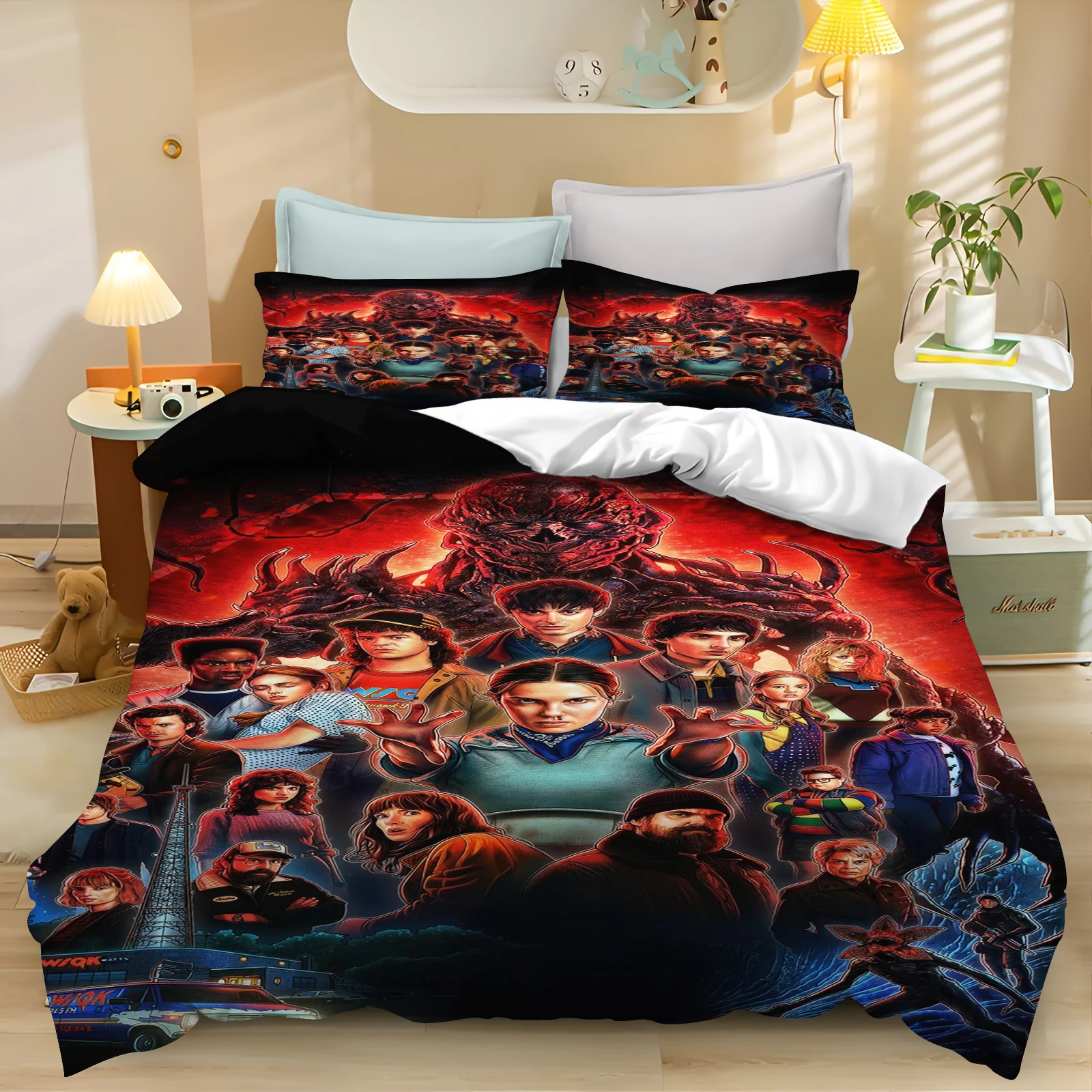 Stranger Things Anime, ensemble de literie confortable pour la maison et la chambre, en polyester nordique, adapté aux enfants et aux adultes, ensemble de 3 pièces