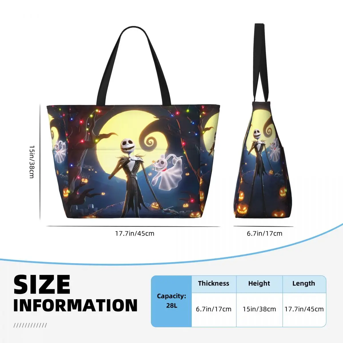 Borsa Tote personalizzata grande Horror Christmas Nightmare Jack Skellington per le donne borsa da viaggio da spiaggia per palestra con tracolla di