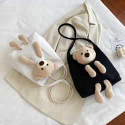 Cute Bear Canvas Shoulder Bag Personality Fashion Women Shoulder Messenger Bag Casual Daily Wear Crossbody Purse Fashion