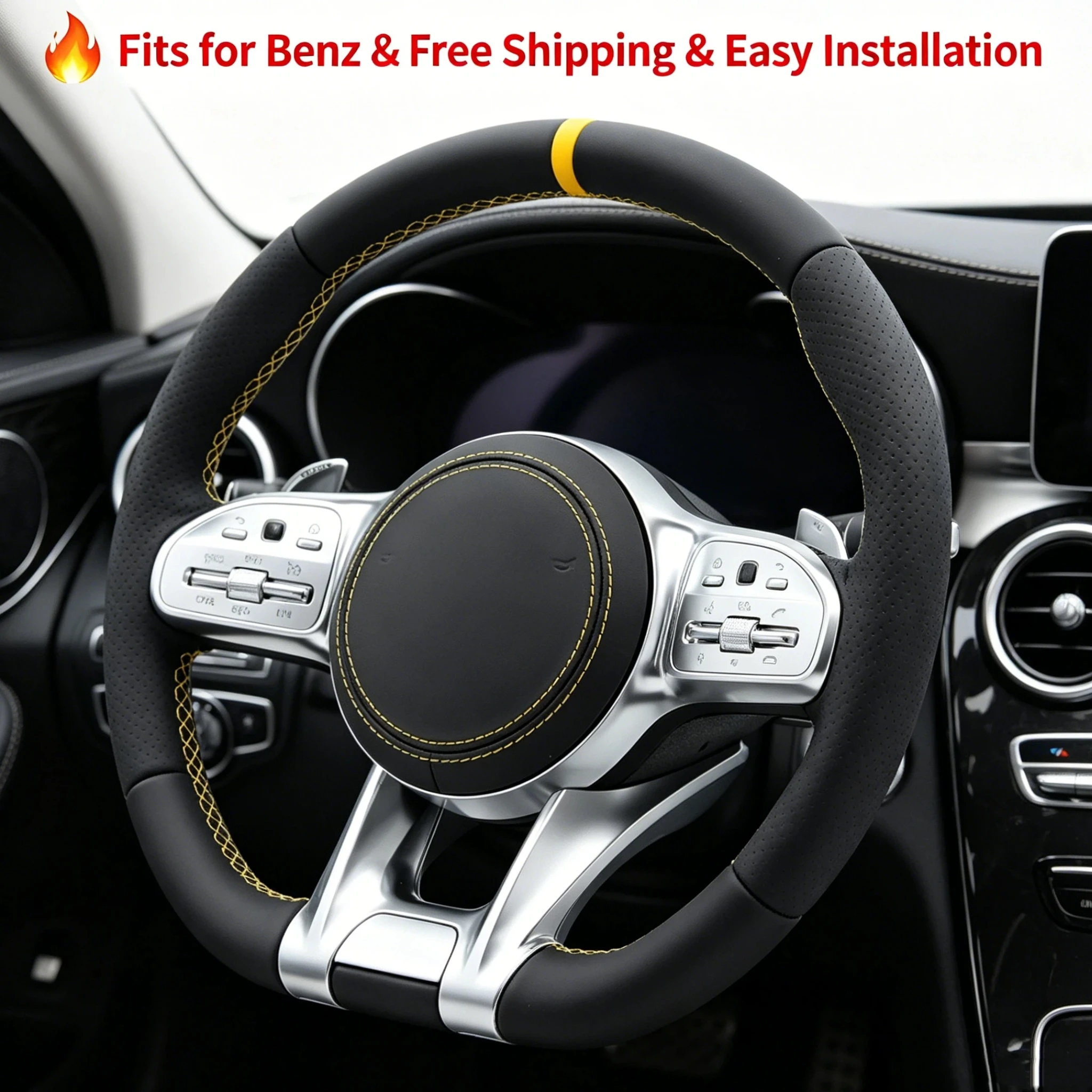 

Nappa leather Steering wheel for Benz C180 C200 C260 C300 C43 C63 E200 E300 E43 E63 GLC200 GLC300 GLC43 GLC63 S320 S400 S500 S63