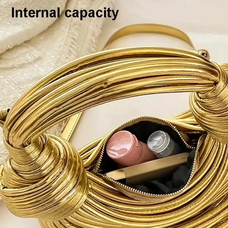 Handbags For Women Shoulder Bag Pu Handwoven Noodle Rope Knotted Acrylic Gold Butt Crossbody Bag Luxury Fashion High Quality