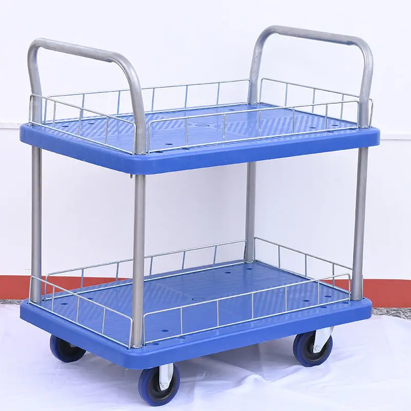Double-Layer Cart Stalls, Hand-Pulled Cart, Picking and Pushing Cargo Cart, Flatbed Handcart