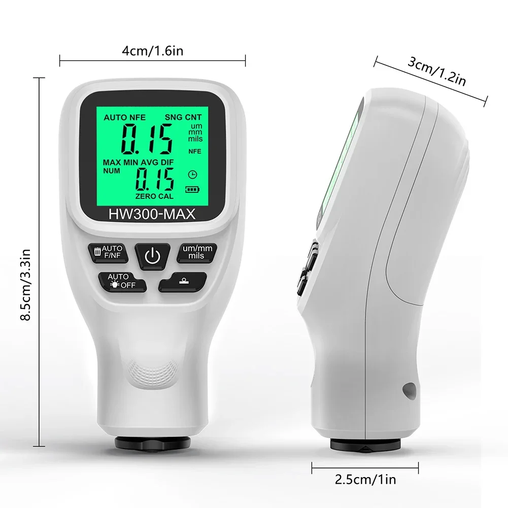 HW-300MAX Coating Thickness Gauge 0-2000UM Fe & NFe Car Paint Film Automatic Thickness Gauge Car Paint Thickness Tester