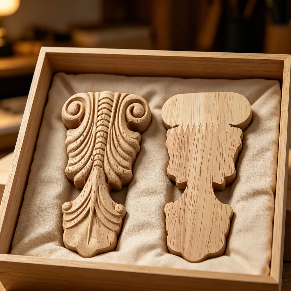 2PCS Woodcarving Cabinet Unpainted Wooden Carved Table Foot Statues Home Decor Furniture Bed Leg Accessory Wood Sculptures