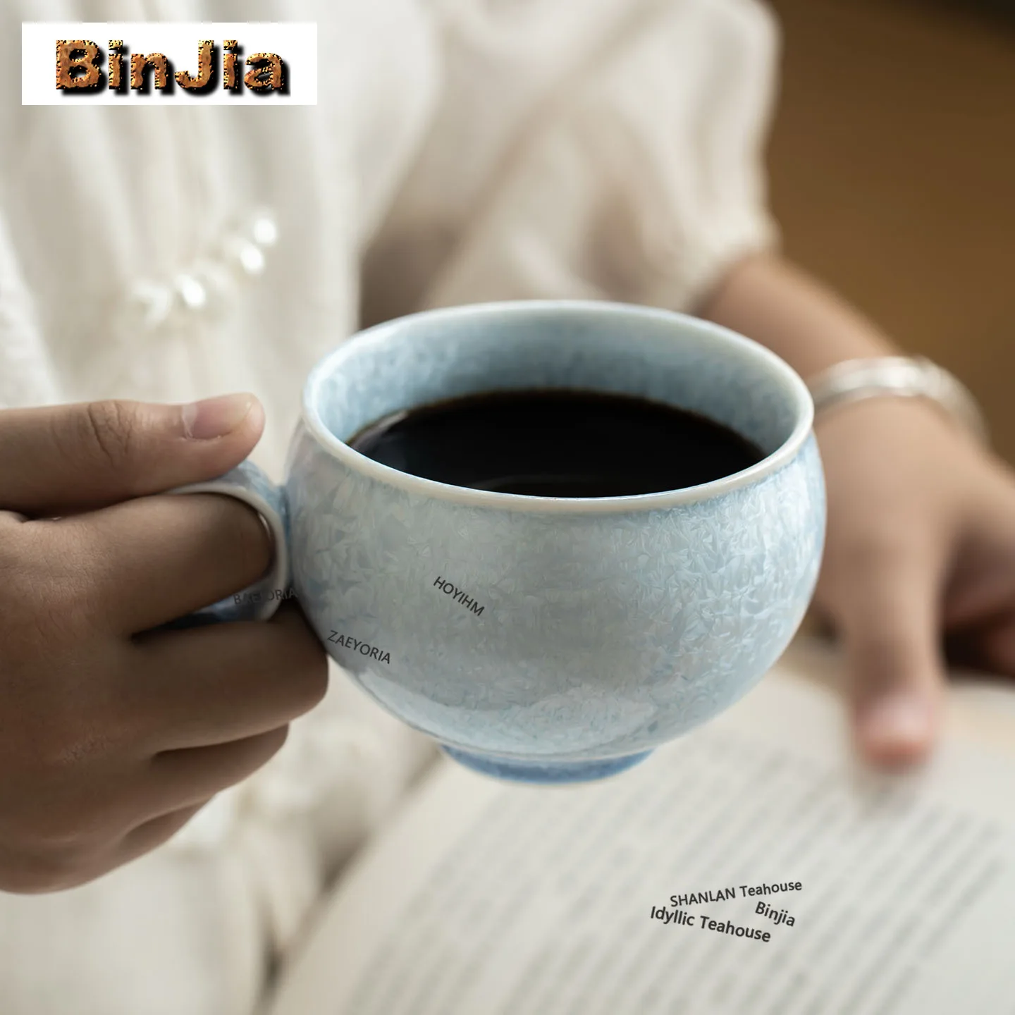 BAEJORIA 220ml Crystal Glaze Apple Blue Coffee Mug Beer Cup Afternoon Tea Mug Household Personal Office Water Cup Tea Services