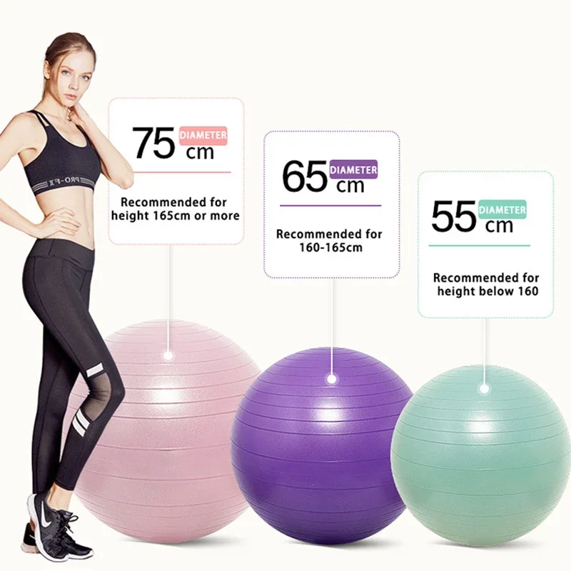 PVC Fitness Yoga Ball, Thickened Explosion-proof Exercise, Home Gym Pilates Equipment, 45cm, 55cm, 65cm, 75cm, 85cm