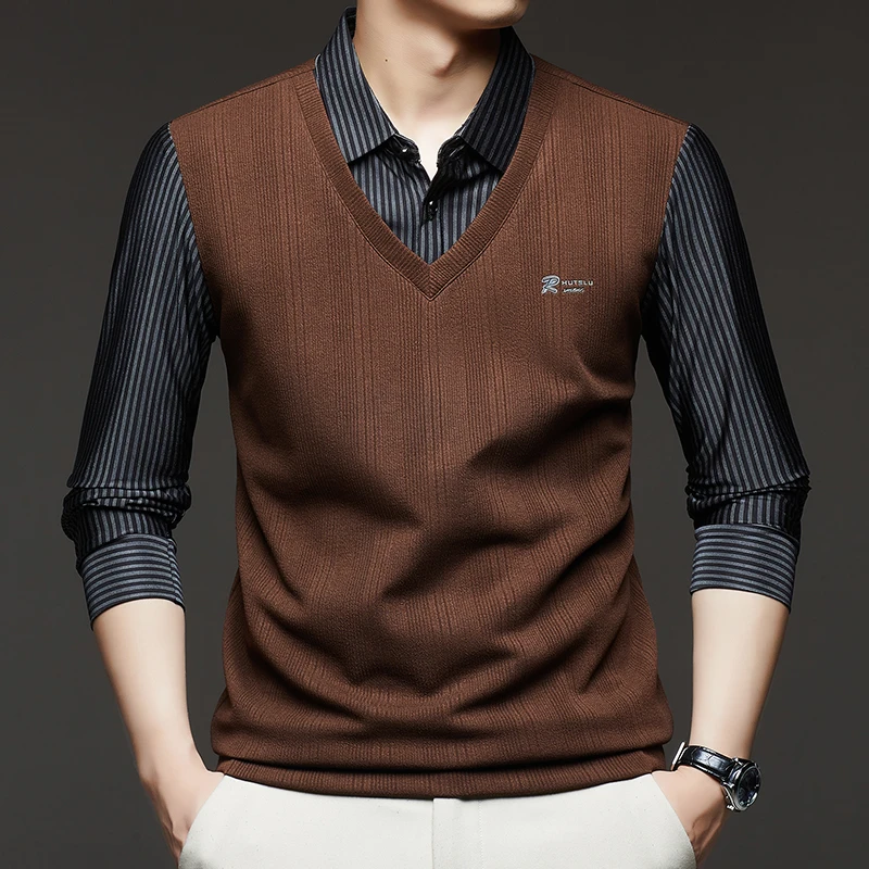 

Весенне-осенняя высококачественная мужская футболка-поло для мужчин среднего возраста, модная универсальная базовая одежда, повседневный деловой стиль