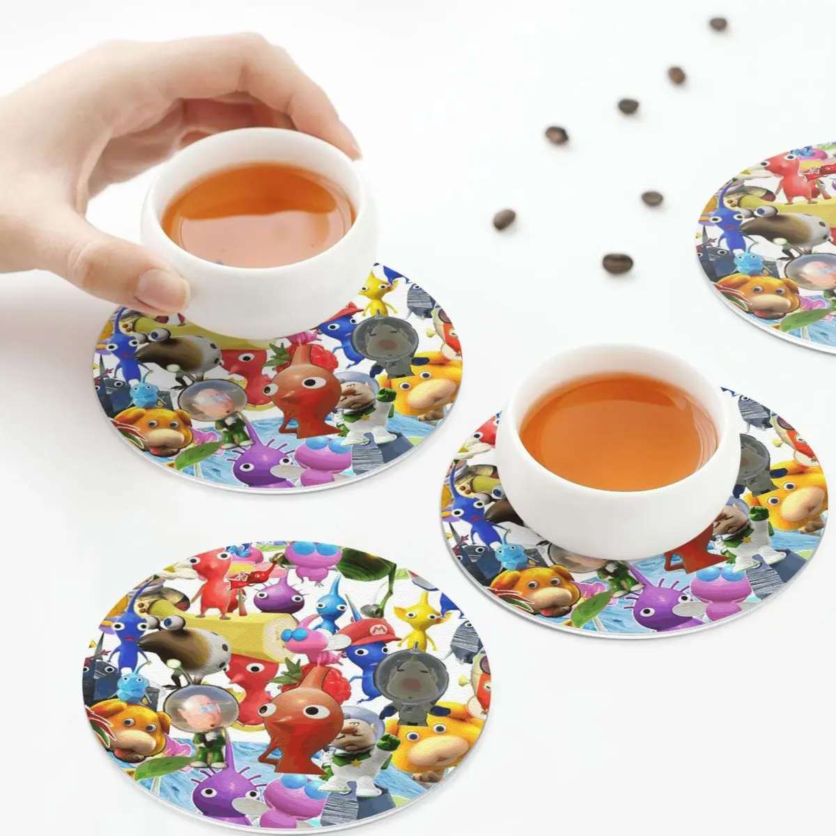 Pikmin Characters Coasters PVC Leather Placemats Non-slip Coffee Mats for Decor Home Kitchen Dining Pads Set of 6