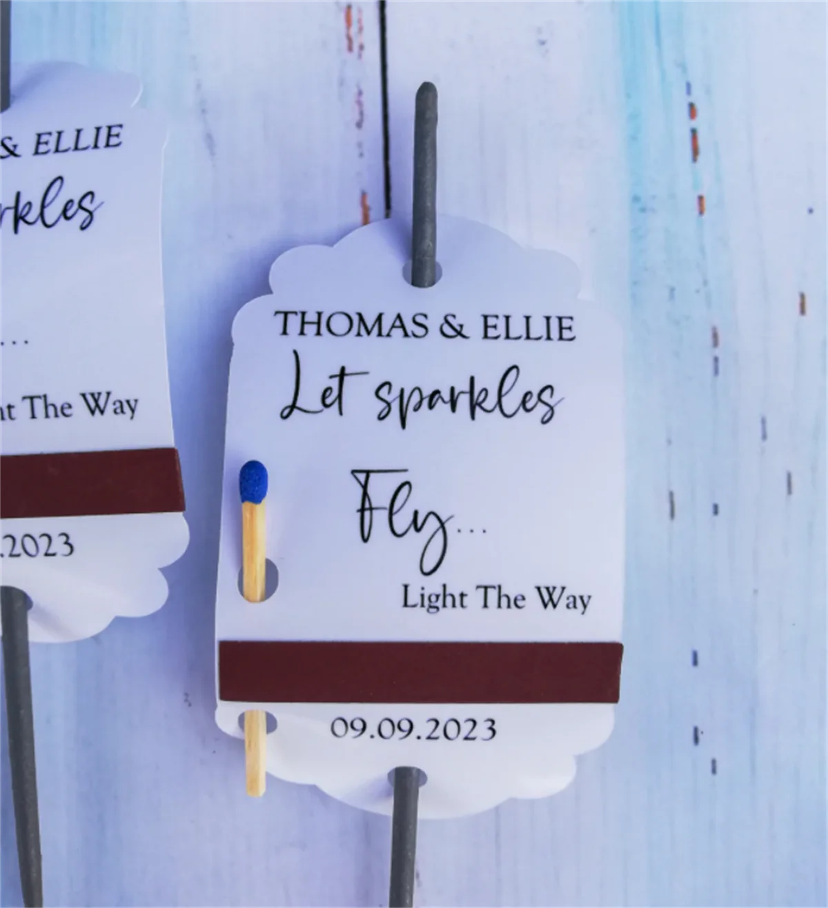 50pcs Let Sparkles Fly Wedding Sparkler Tags with Match Holder and Striker for Weddings Graduation Holiday Celebration