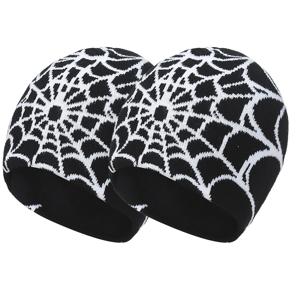 

2pcs Winter Knitted Hats Female Warm Beanie For Women Spider Web Design Soft Skin-Friendly Outdoor Cycling Caps Thermal