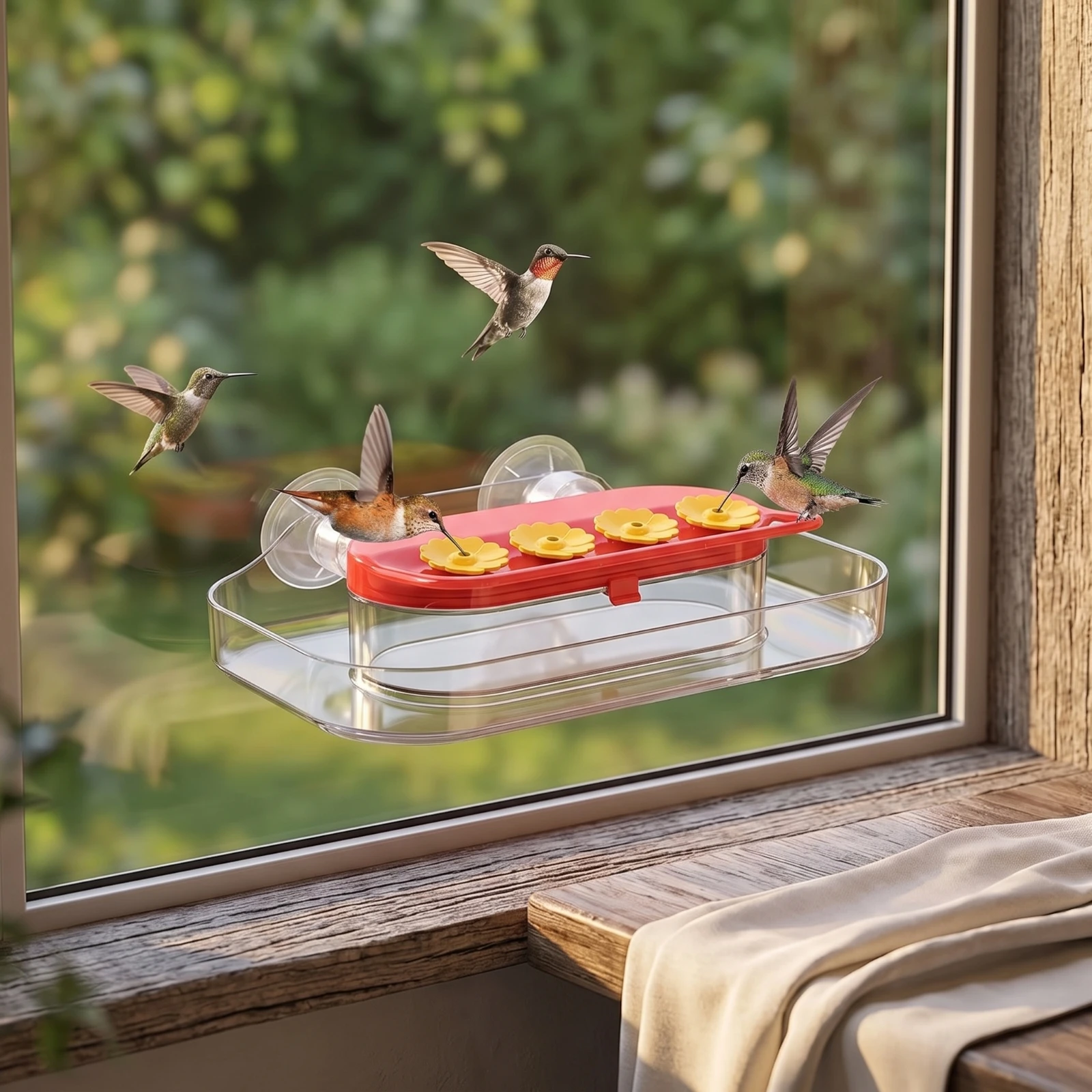 Hummingbird Feeder with Moat Compact Suction Cup Feeder Clear Weather-Resistant for Bird Watchers, Patio, Backyard
