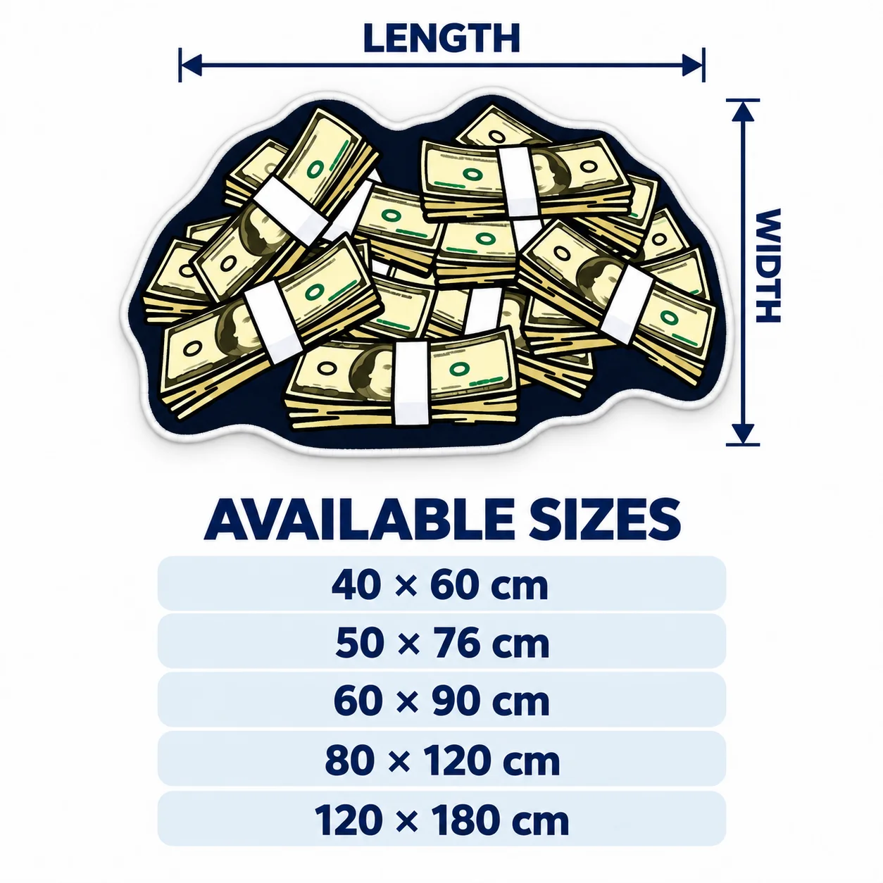 A Lot of Money Shaped Area Rug, Bold Cash Pattern Floor Mat for Home Office Living Room Man Cave, Novelty Modern Home Decor Gift