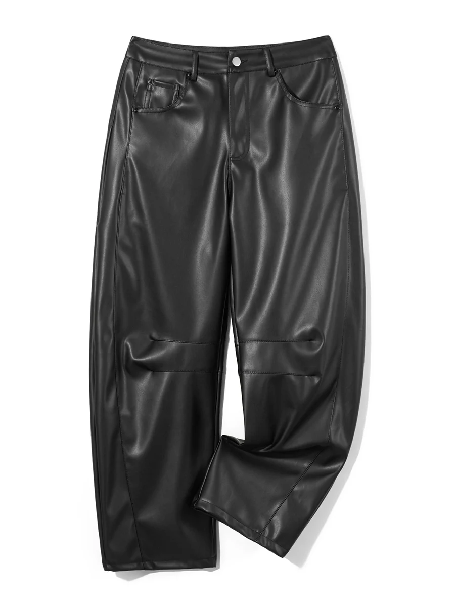 

Women Faux Leather Pants Y2k Straight Wide Leg Pants Casual High Waisted Going out Bell Bottom Trousers