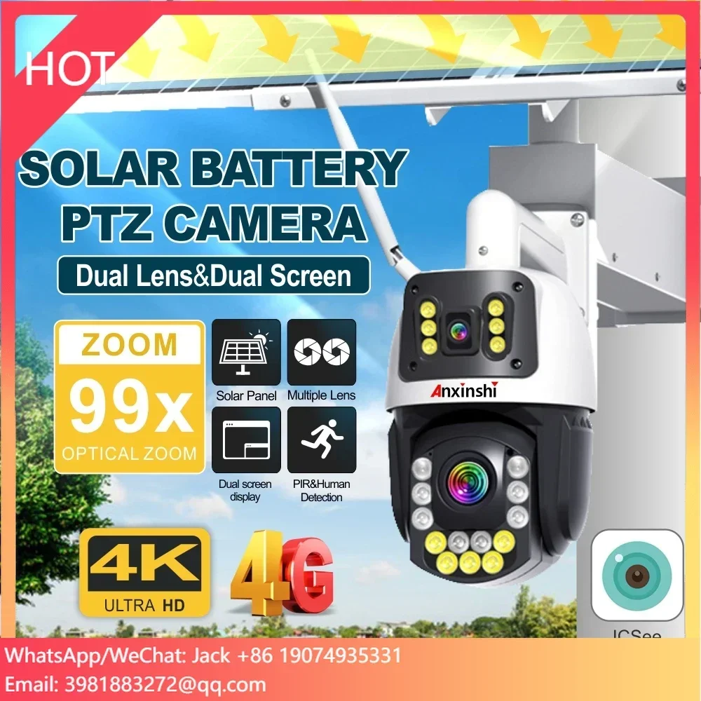 

Anxinshi Solar Security Camera HD 4K 99X Zoom Auto Tracking Outdoor Solar PTZ Camera Color Night Vision P2P Remote Control